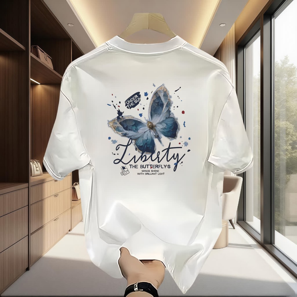 COD 2025 Colorful Butterfly High-End Short Sleeve T-Shirt Men's New Versatile Top Personalized Print