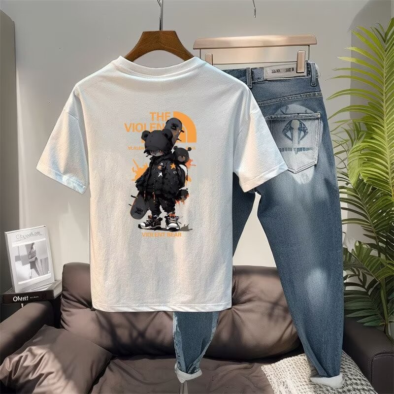 2025 NEW 2025 Summer New Heavyweight All-Cotton Short Sleeve T-Shirt Men Loose Trendy Cool High-End 
