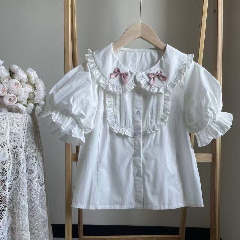เสื้อบราส์คอตุ๊กตาสไตล์lolita สำหรับผู้หญิง พร้อมโบว์คอลายสีขาวหวาน