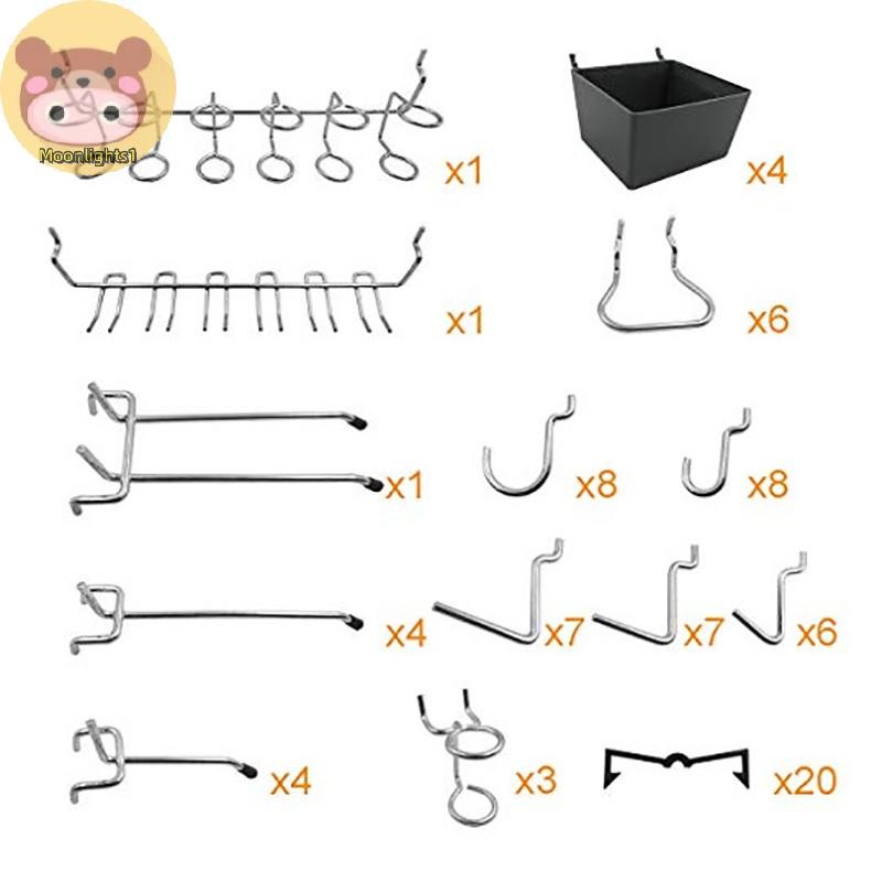 Moonlights1 81 ชิ้น Pegboard ตะขอ Assortment พร้อม Pegboard Bins Peg ล็อคเครื่องมือ Organizer EN