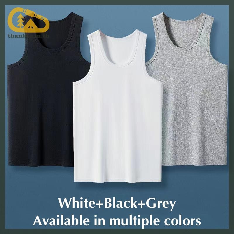 เสื้อกล้ามแขนกุดสำหรับอากาศร้อน ไซส์ใหญ่ สีดำ, สีขาว, สีเทา เหมาะสำหรับฟิตเนสและเพาะกาย