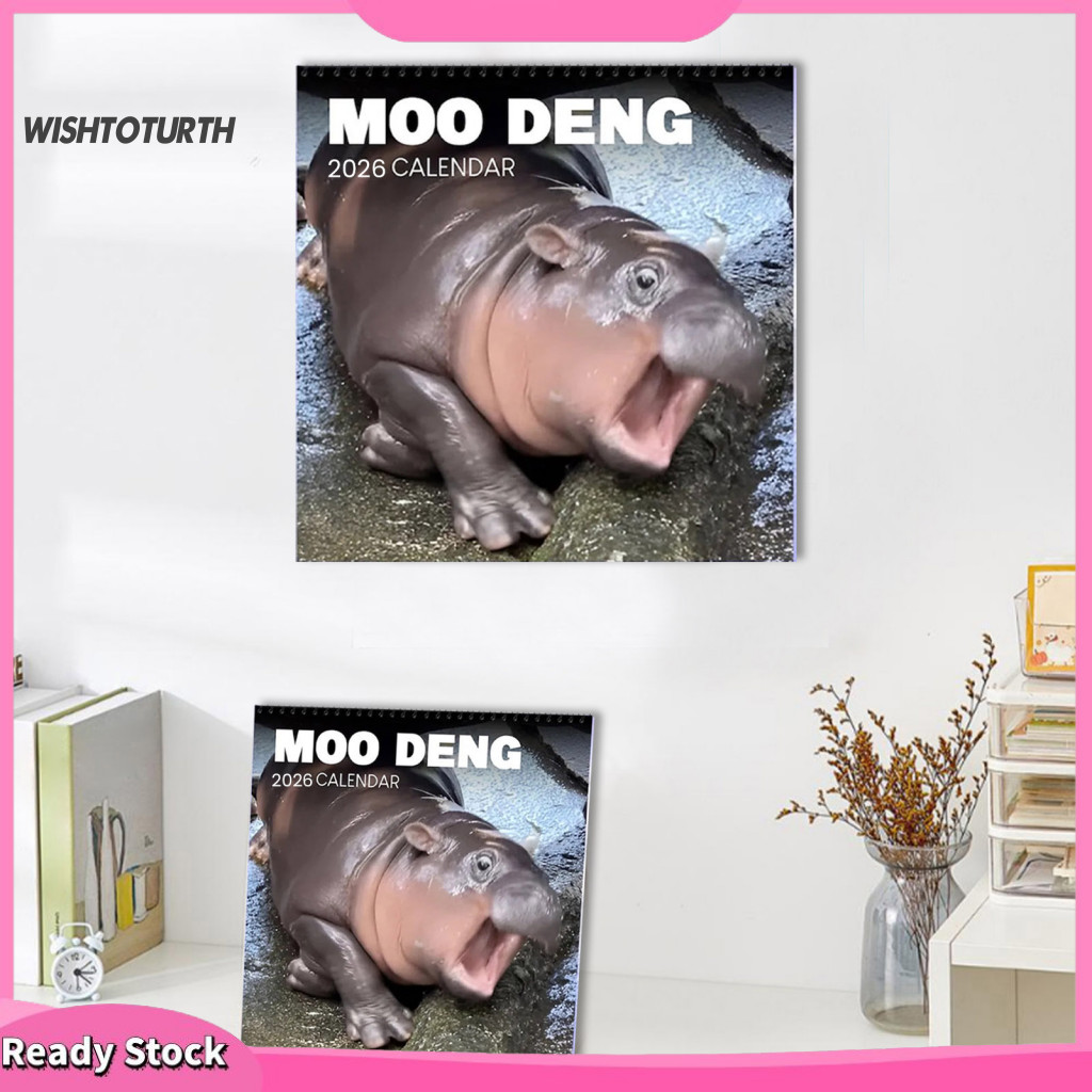 ปรารถนา| Joyful Hippo-themed Organizer Animal Lover Calendar 2026 Pygmy Hippo Wall Calendal Planner 