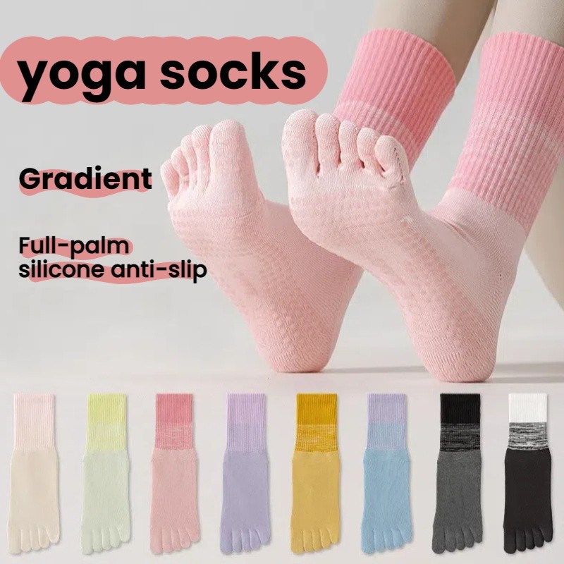 ถุงเท้าโยคะถุงเท้าห้านิ้วผู้หญิงฤดูใบไม้ผลิและฤดูร้อนถุงเท้ากลางหลอดพิลาทิสฟิตเนสมืออาชีพซิลิโคนลื่นไล่โทนสีถุ