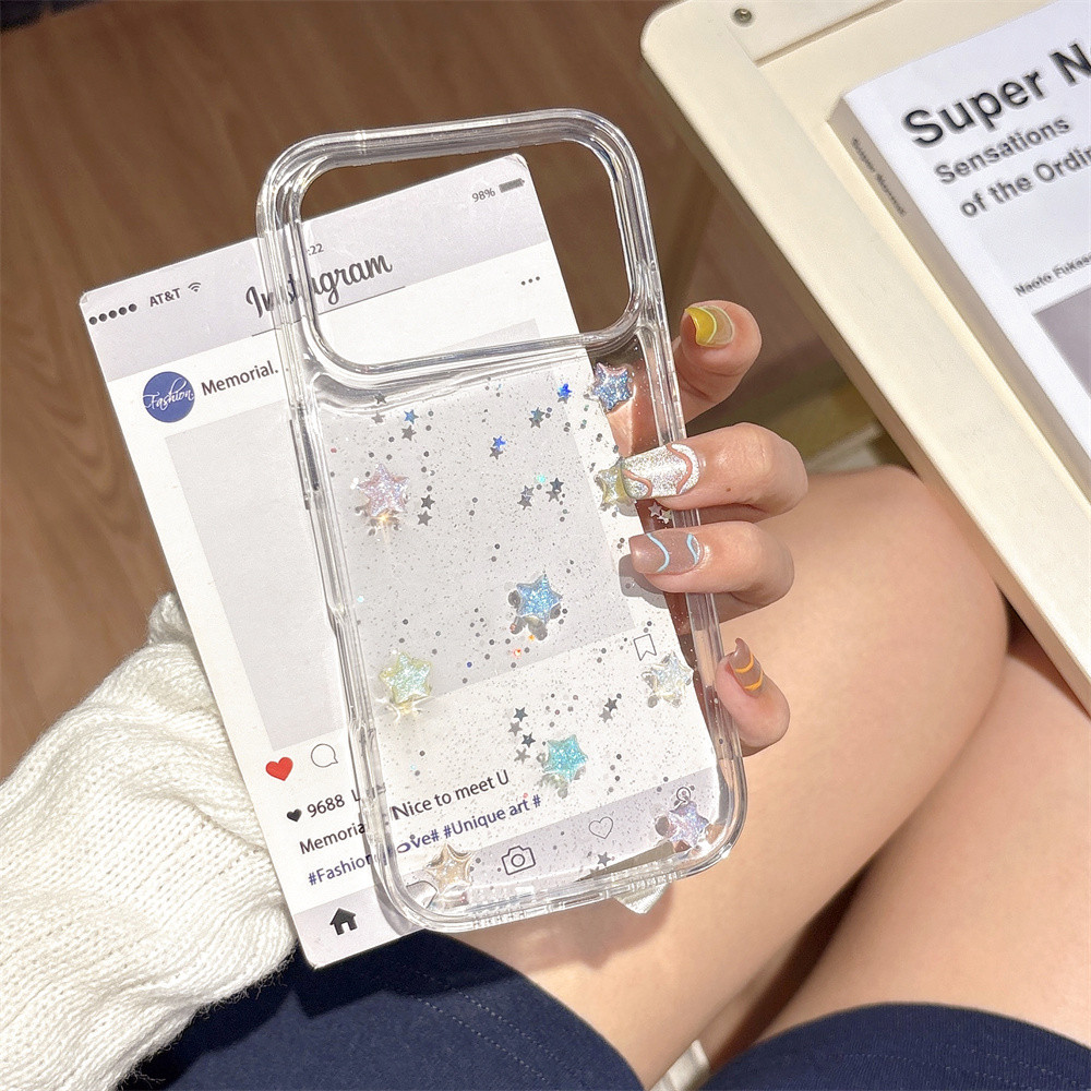 เหมาะสําหรับ iPhone 17 Pro Max ใหม่เคสโทรศัพท์ 3D Glitter Stars Premium Feel Full Wraparound 16 Anti-Shock 15 Transparent14 ซิลิโคน 13 Niche12 Womens Edition Ins สไตล์