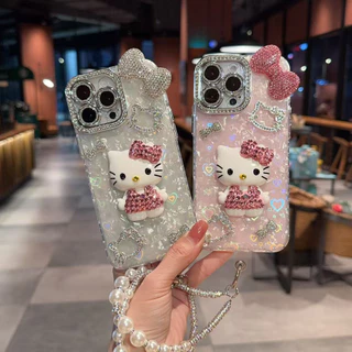 IMD รูปแบบเลเซอร์เคสโทรศัพท์สําหรับ iPhone 17 15 16 14 13 11 12 Pro Max แฟชั่น Kitty Cat Bow Diamonds ฝาครอบป้องกัน