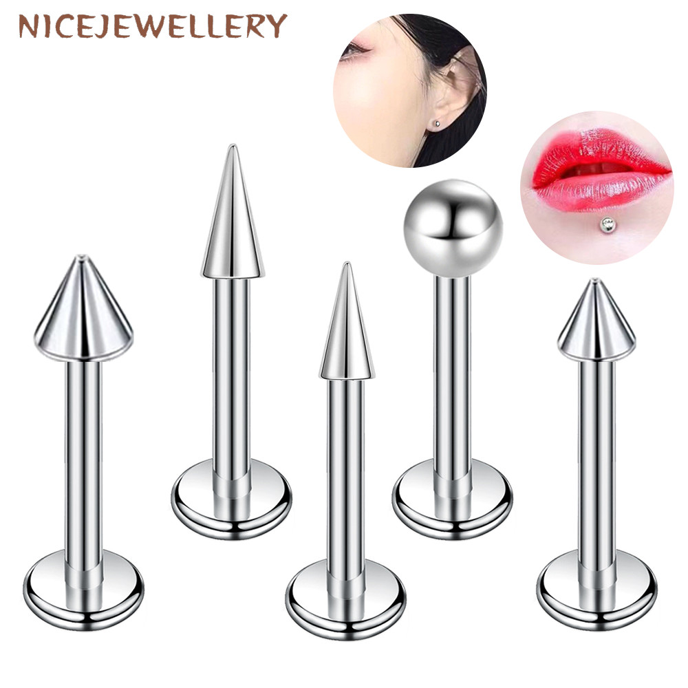 Punk Gothic Spike สกรูกลับ Lip Stud สแตนเลส ขนาด 4-16 มม. สำหรับเจาะ Conch และ Helix