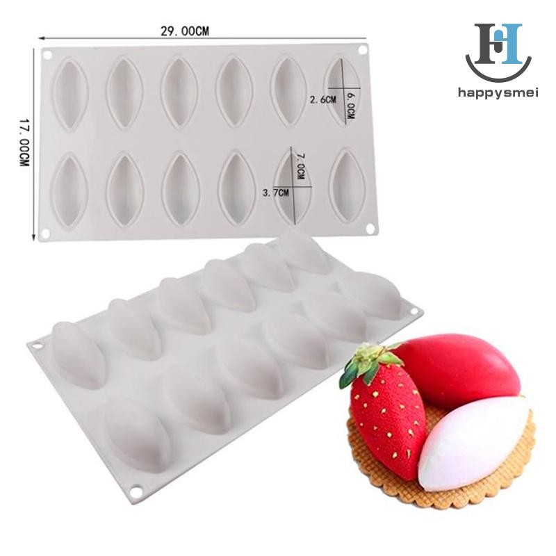 [GA] 12 Cavity Silicone Cake Fondant Mold Form Quynelle Shaped Mould Mousse Cake Tool [TH]