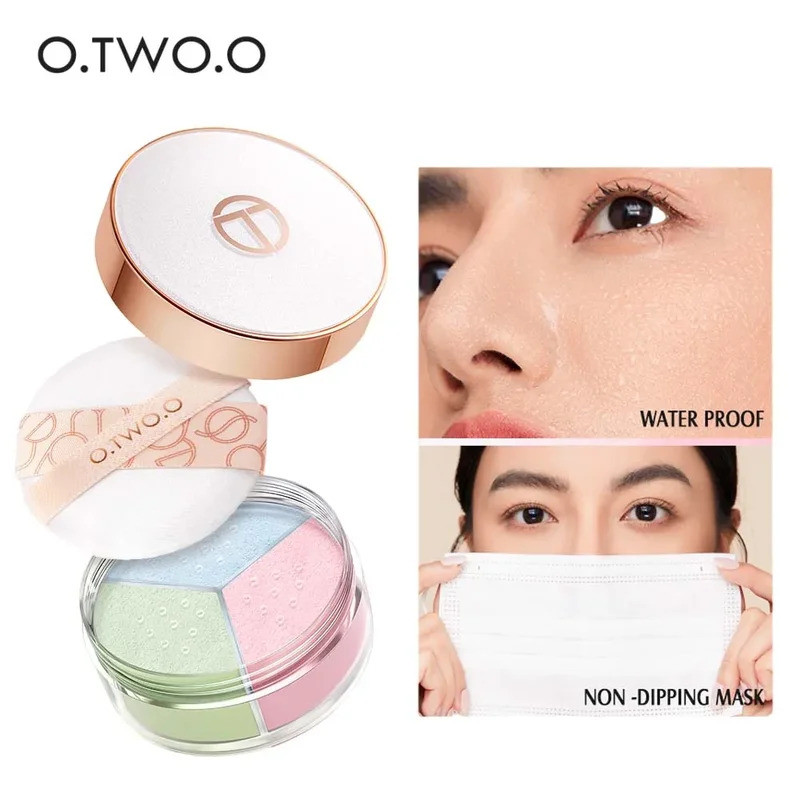 O.TWO.O 3 สีแป้งฝุ่นซ่อนรูขุมขนน้ํามัน Face Powder Blend Natural Setting Powder Fix Lock แต่งหน้า Ma