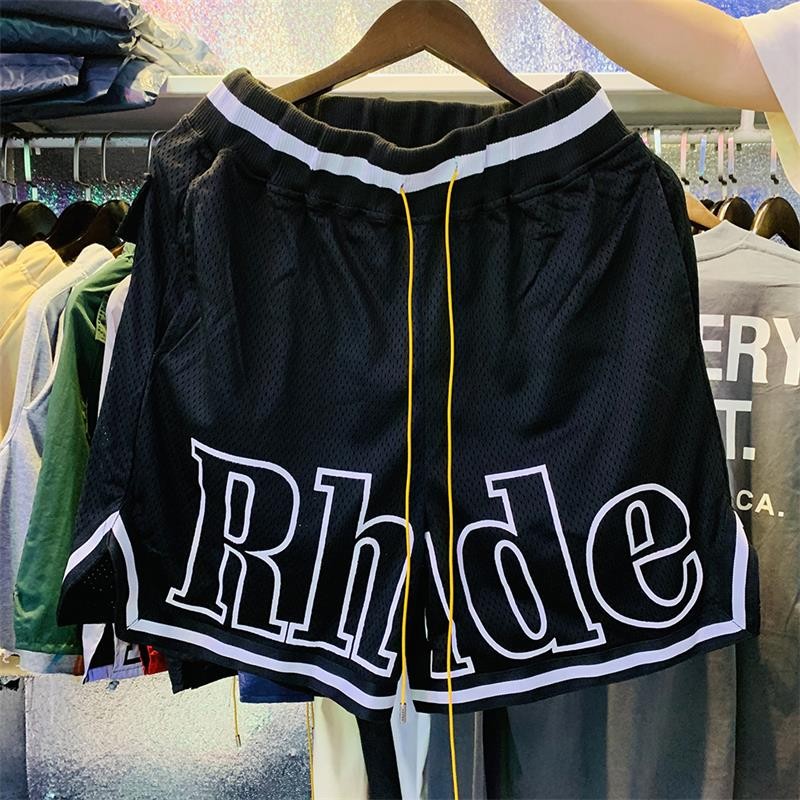 กางเกงขาสั้นRHUDE แบบตาข่ายสำหรับฤดูร้อน พร้อมลายเส้นแฟชั่นปี2022