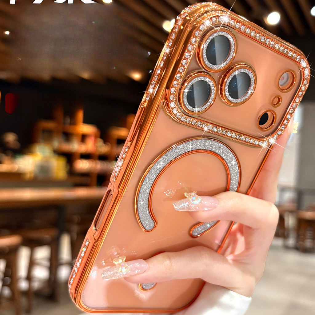 เคสใส สำหรับ iPhone 17 pro max / 17 pro / 17 air / 17 เคสใสขอบเงาเพชร พร้อม magnetic