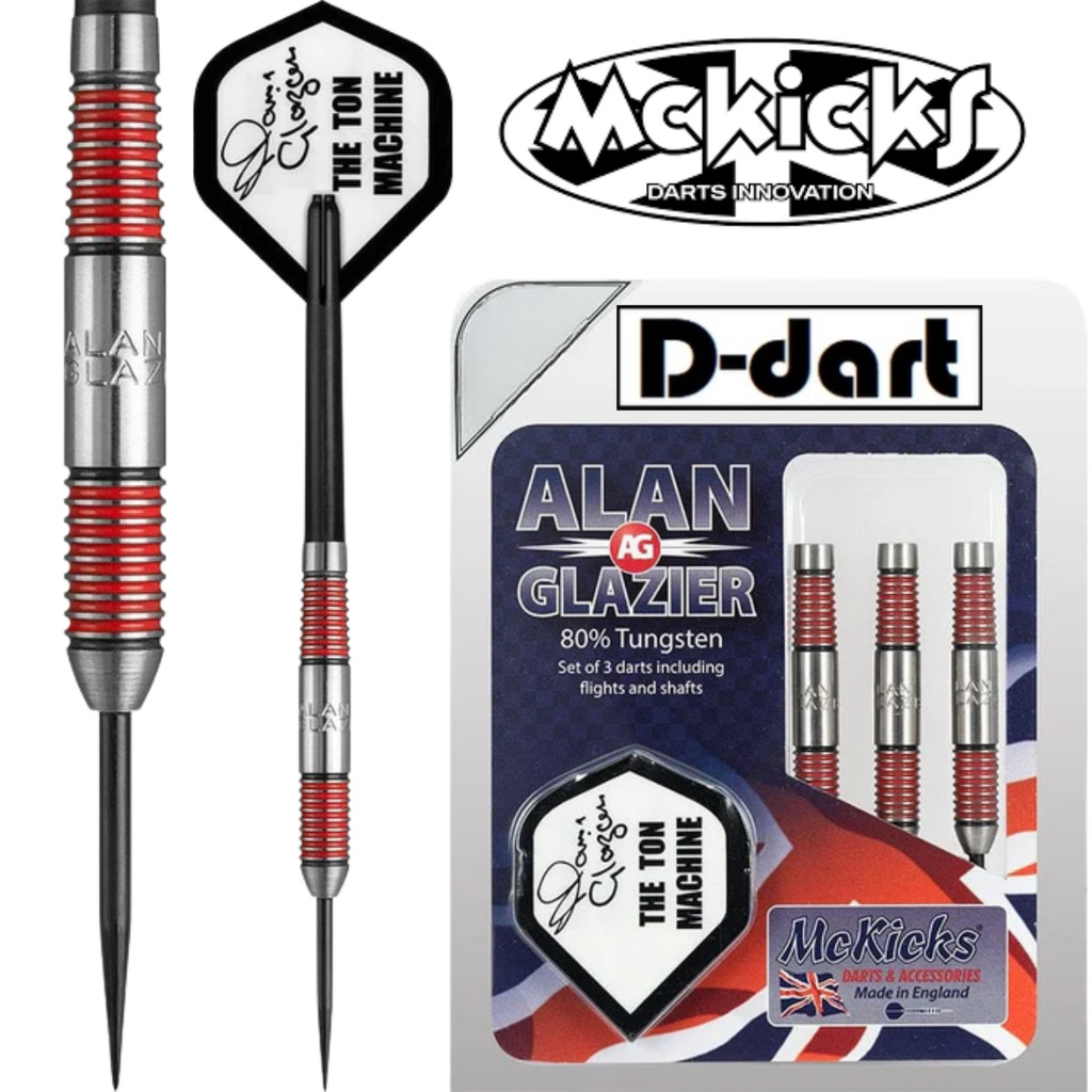 MC KICKS STEEL TIP DARTS - 21G/23G/25G ALAN GLAZIER TON MACHINE 80% TUNGSTEN DART SET