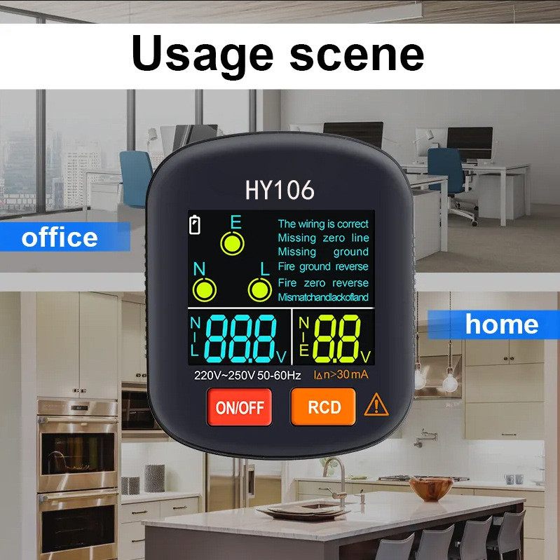 การค้าต่างประเทศหน้าจอสีเครื่องทดสอบซ็อกเก็ต Multi-Function Phase Detector Zero Fire Ground Wire Det
