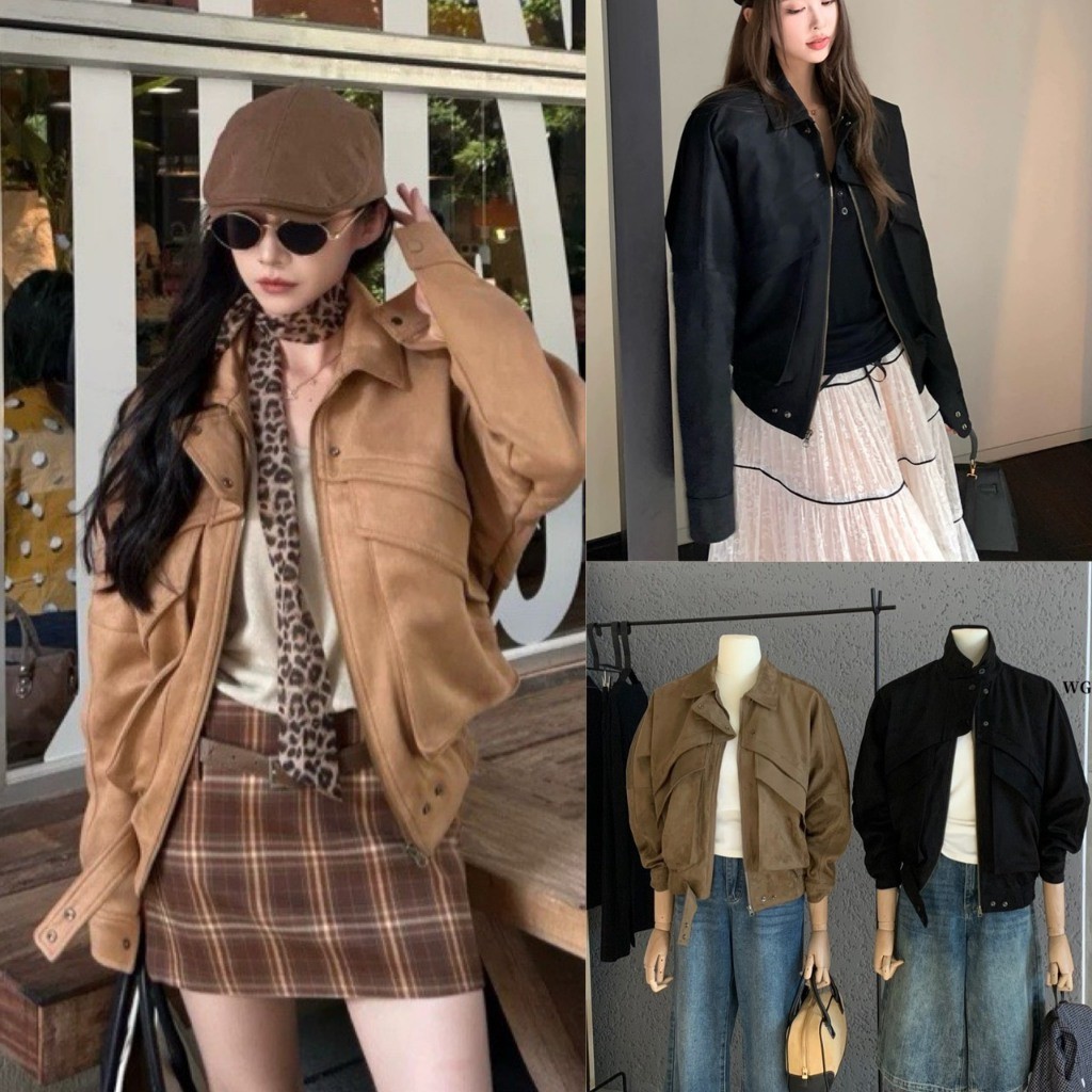 🧡🧵 🇰🇷 W7264 เสื้อแจ๊คเกตหนัง ดีเทลแต่งเฉียงใส่ยังไงก็ไม่มีเอ้าต์ค่าา ผ้าแฟชั่นเกาหลี TAG WG.WE 🧵🧡