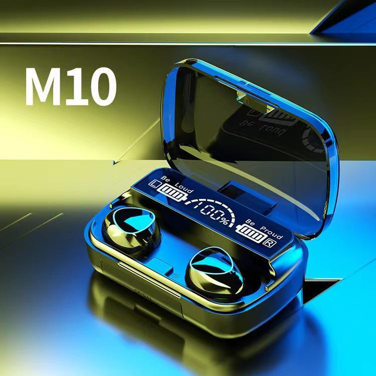 Merandi M10 ชุดหูฟังบลูทูธหูฟังสเตอริโอจอแสดงผลดิจิตอล TWS ชุดหูฟังบลูทูธกีฬาสีดํา 6P96