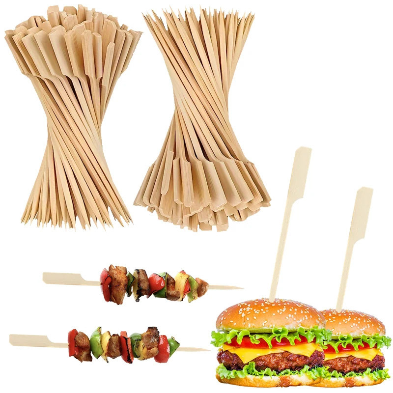 12 ซม./15 ซม.ทิ้งไม้ไผ่ยาว Sticks ธรรมชาติ Bbq Skewers สําหรับ Camping Party ผลไม้และค็อกเทลอาหารเรี