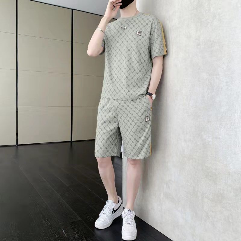 ชุดกีฬาผู้ชาย ผ้าไหมน้ำแข็ง สบายในฤดูร้อนและทันสมัย พร้อมเสื้อแขนสั้นและกางเกงขายาว ราคา ถูกที่สุด ดีลบีเคเค แกลเลอรีภาพที่ 5