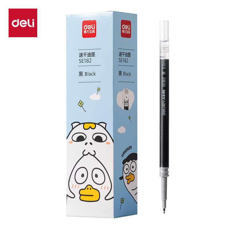 22025redystock Deli SE182 Little Liu Duck Medium Pen Refill 0.5mm สีดํา ST Pen Tip Quick-Drying Pres