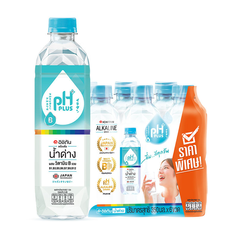อิชิตัน พีเอสพลัส น้ำด่าง 8.5 เครื่องดื่มน้ำผสมวิตามินบี 350 มล. x 6 (ICHITAN Ph Plus 8.5 Alkaline W