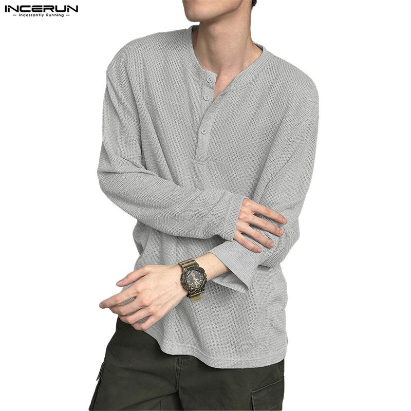 เสื้อยืดแขนยาวเปิดครึ่งสำหรับผู้ชาย