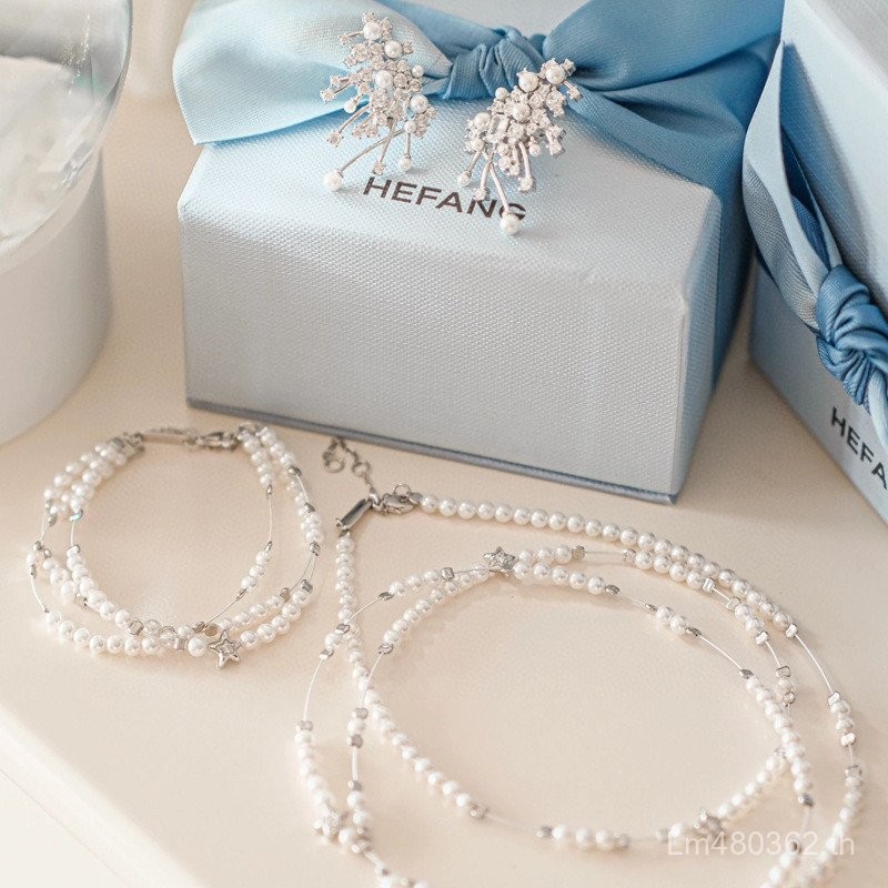 สร้อยคอมุก NEBULA แบบหลายชั้นสไตล์ญี่ปุ่นและเกาหลี จากแบรนด์ HEFANG พร้อมลายเซ็น E22R