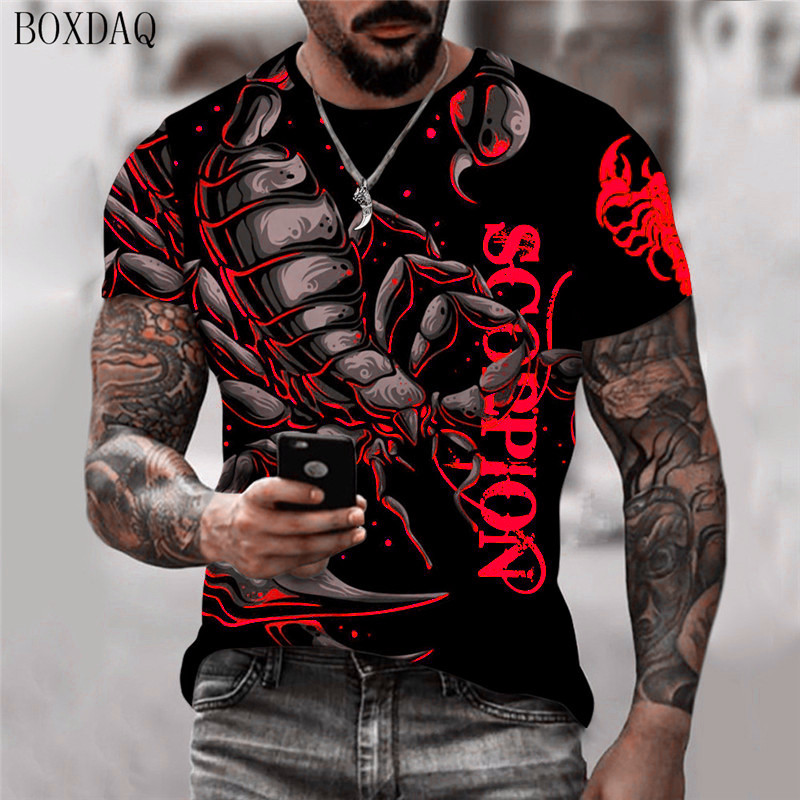 Scorpion Graphic T เสื้อสําหรับชายแนวโน้มแขนสั้น O-คอ Street 3D สัตว์ T เสื้อสําหรับชายฤดูร้อนสบายๆ 
