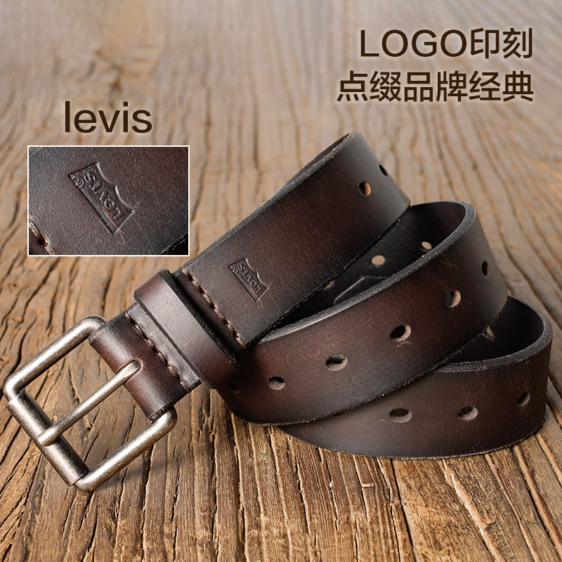 เข็มขัดแฟชั่นผู้ชาย Levis สไตล์เรโทร หนังแท้ พินคลิป buckle