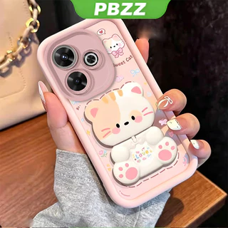 เคสสําหรับ POCO C65 5G REDMI 13C 2023 4Gเคสโทรศัพท์Softcaseซิลิโคนกันกระแทกฝาครอบการออกแบบใหม่ความงามที่มีผู้ถือ 360° กระจกแต่งหน้า แมวน่ารัก สําหรับเด็กผู้หญิง JTXMMZJ