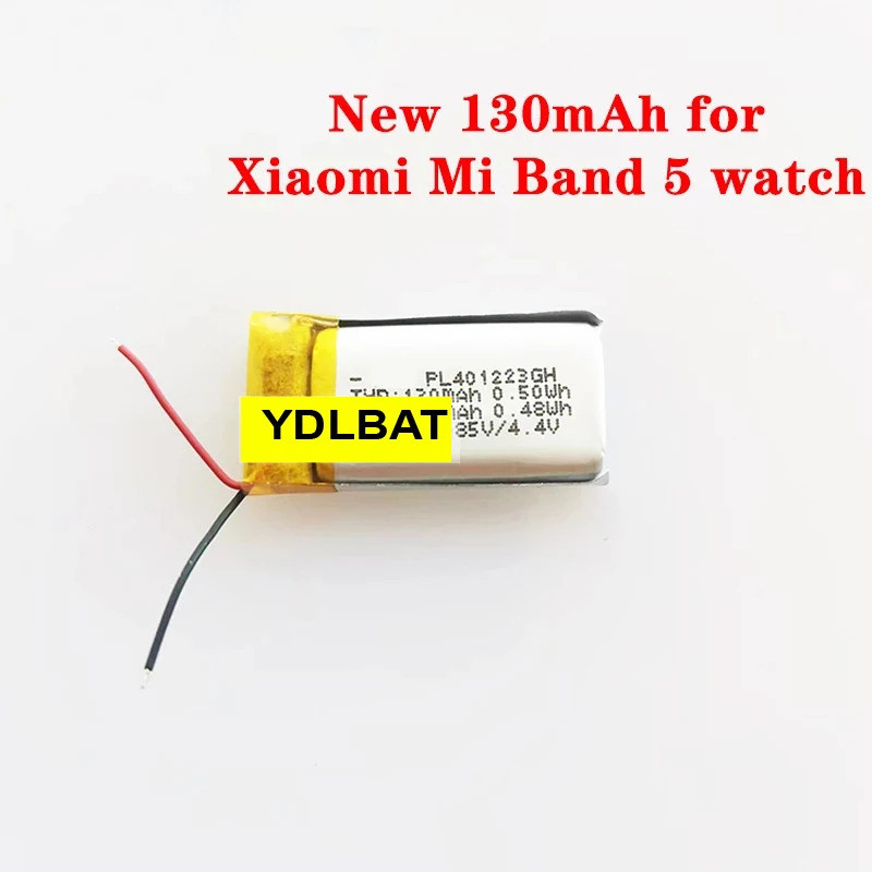 401223 100% ใหม่ 3.85V 130mAh Li-Polymer เปลี่ยนแบตเตอรี่สําหรับ Xiaomi Mi Band 5 Band5 นาฬิกา 2 สาย