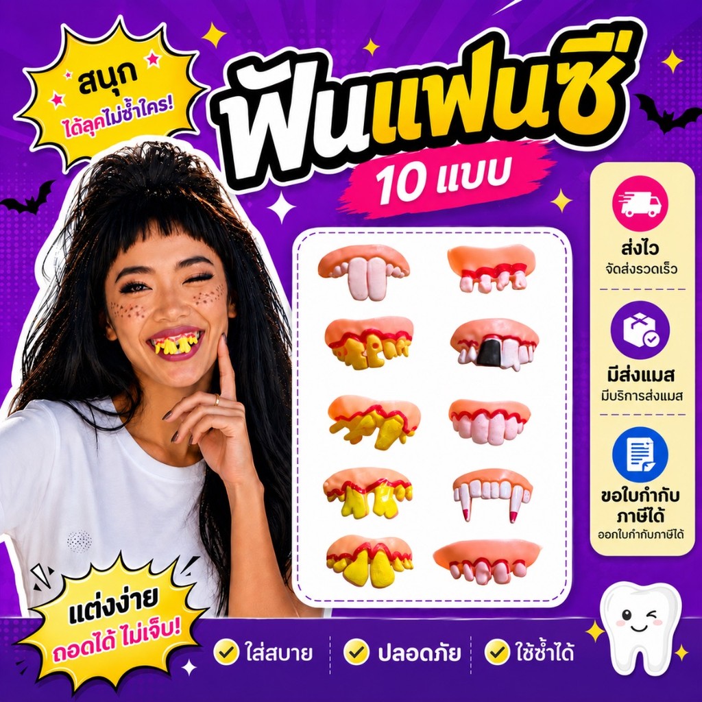 พร้อมส่ง จาก กทม อุปกรณ์ปาร์ตี้ ฟันแฟนซี ฟันเหยิน ฟันแก้วหน้าม้า ฟันตลก
