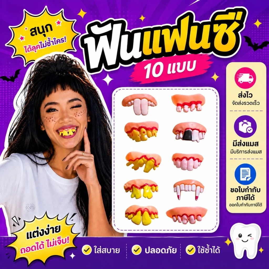 พร้อมส่ง จาก กทม อุปกรณ์ปาร์ตี้ ฟันแฟนซี ฟันเหยิน ฟันแก้วหน้าม้า ฟันตลก
