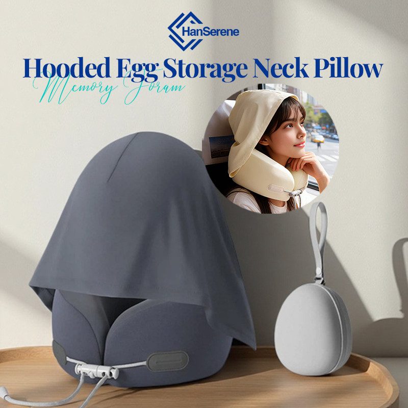HanSerene หมอนรองคอแบบพกพา U-Pillow พร้อมถุงเก็บไข่ - หมอนเมมโมรี่โฟมสําหรับเดินทางสําหรับเครื่องบิน, รถยนต์ & สํานักงาน