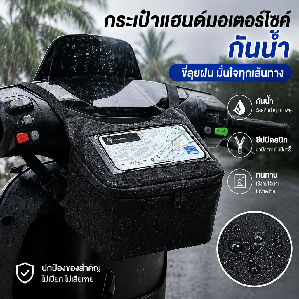 กระเป๋าหน้ารถมอเตอร์ไซค์ ใส่โทรศัพท์ได้ถึง 7 นิ้ว หน้าจอสัมผัส กันน้ำกันแดด ติดตั้งง่าย เหมาะสำหรับส่งอาหารและท่องเที่ยว