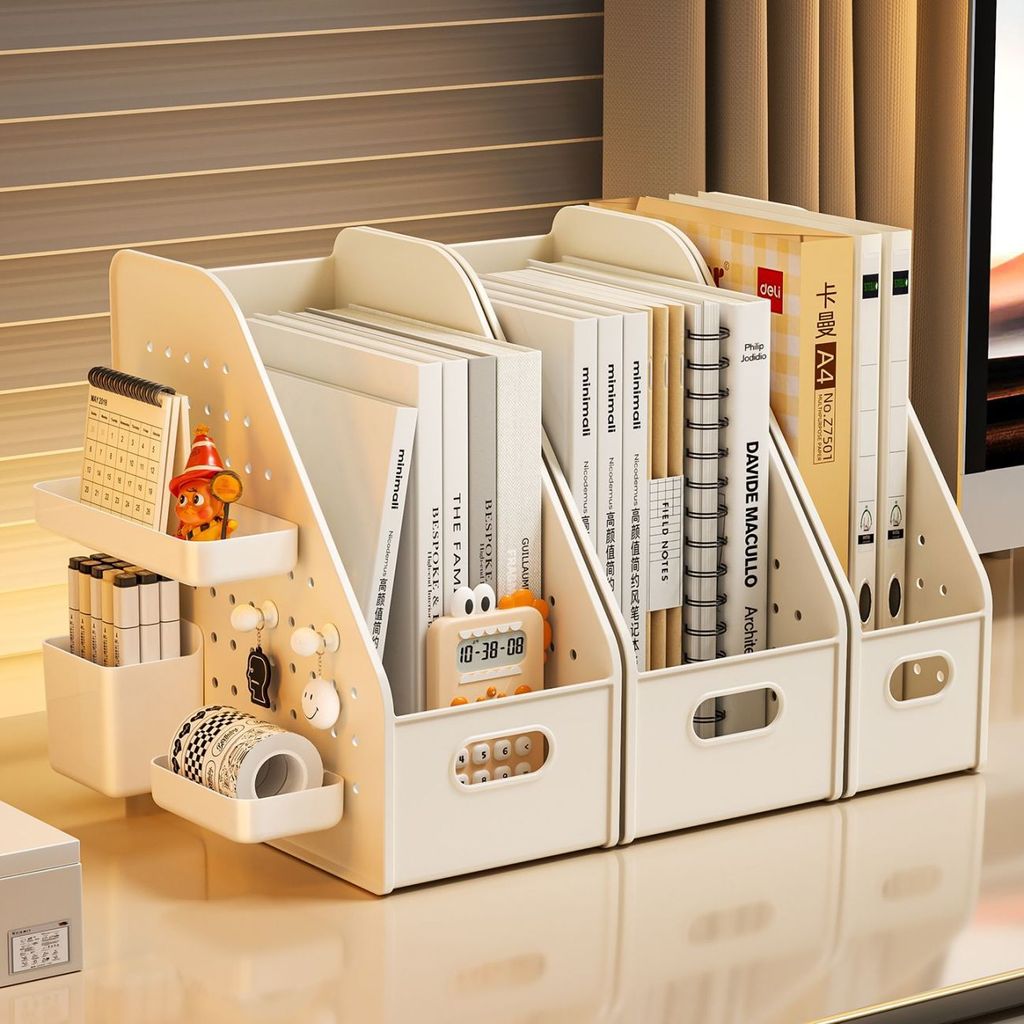 Hole Hole Board Desktop ชั้นวางหนังสือสำหรับนักเรียนชั้นวางหนังสือความจุสูงสำนักงานสถานีจัดเรียงกล่องเก็บเอกสาร