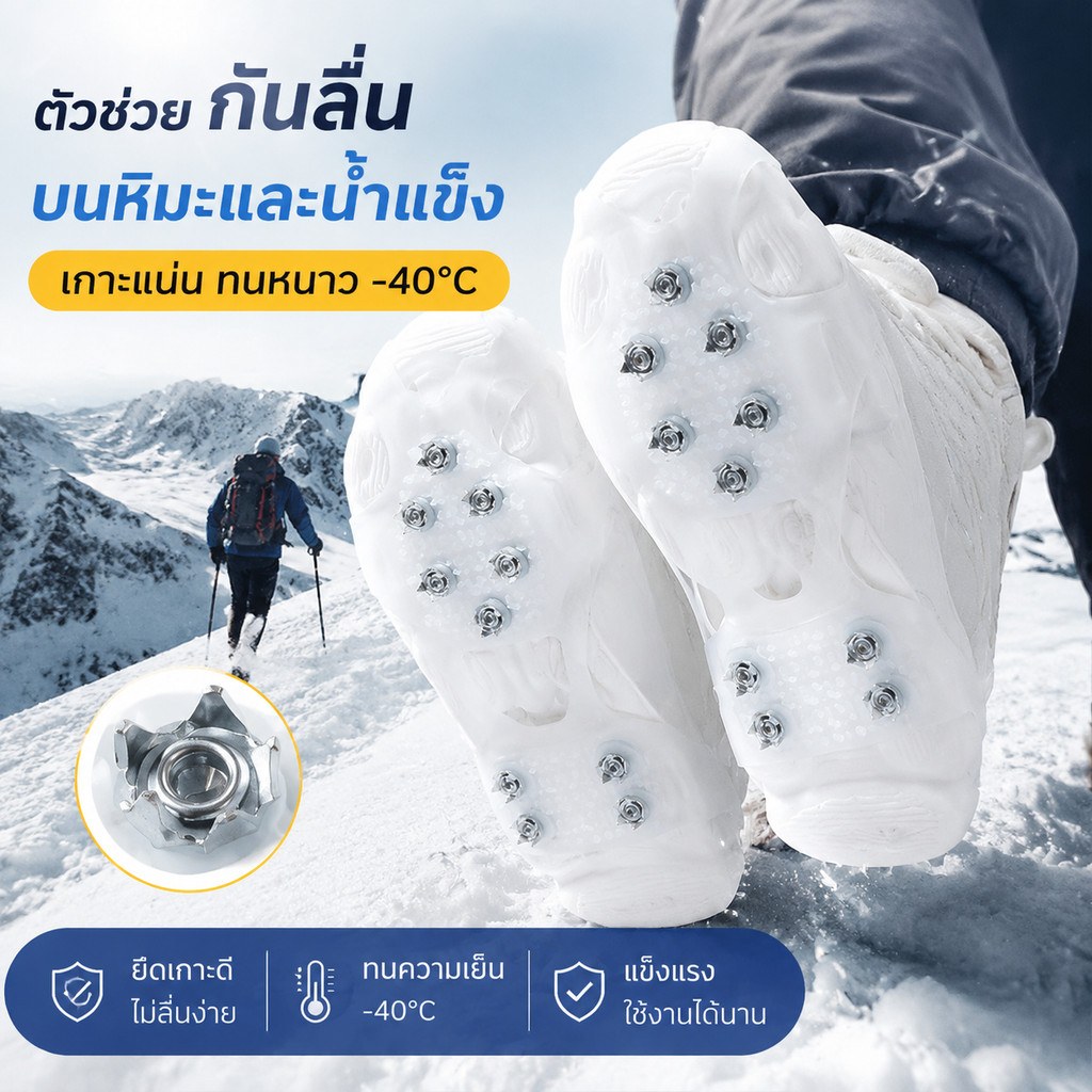 COD สายรัดกันลื่นหิมะ สายรัดรองเท้ากันลื่น แผ่นสตั๊ดติดรองเท้า อุปกรณ์สกี อุปกรณ์เดินป่า 10 ฟันรองเท้า
