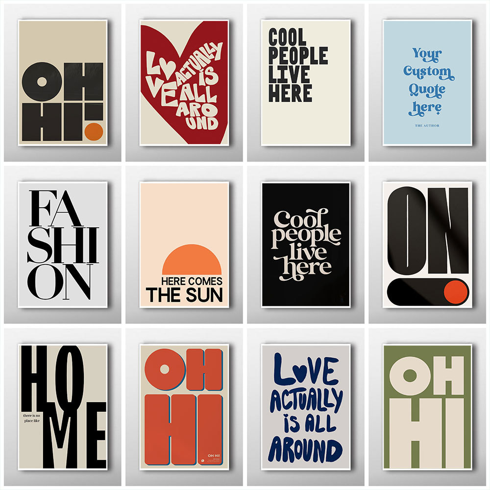 Cool People Live ที่นี่และ OH HI และ How Lucky เป็นเรา Modern Typesetting ผ้าใบ Bold Fon Art โปสเตอร์สําหรับห้องนั่งเล่นตกแต่ง