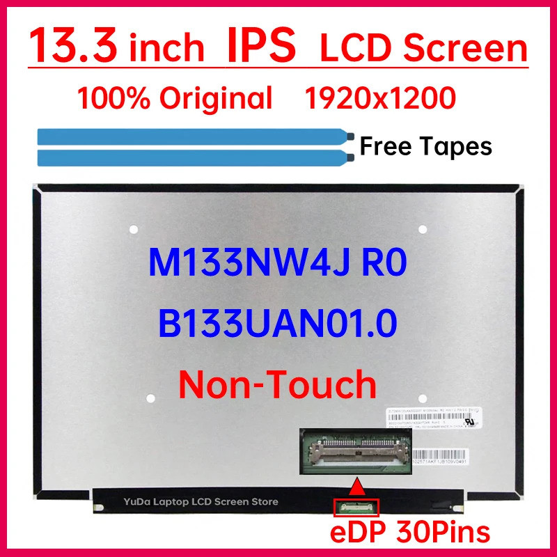 13.3 นิ้วแล็ปท็อปหน้าจอ LCD M133NW4J R0 B133UAN01.0 จอแสดงผล Matrix แผงเปลี่ยน 1920x1200 100% sRGB e