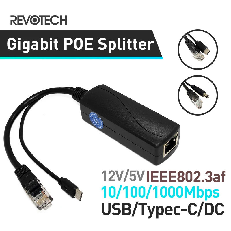 Revotech Gigabit PoE Splitter Micro USB/Type-C/DC IEEE 802.3af 10/100/1000Mbps Power over Ethernet ส