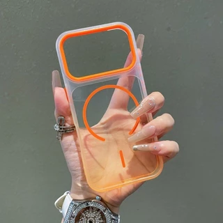คริสตัลใสไล่โทนสีชาร์จแม่เหล็กสําหรับ iPhone 11 12 13 14 15 16 17 Pro Max 17Air โปร่งใสป้องกันสีเหลือง Matte Soft Border TPU กันกระแทก