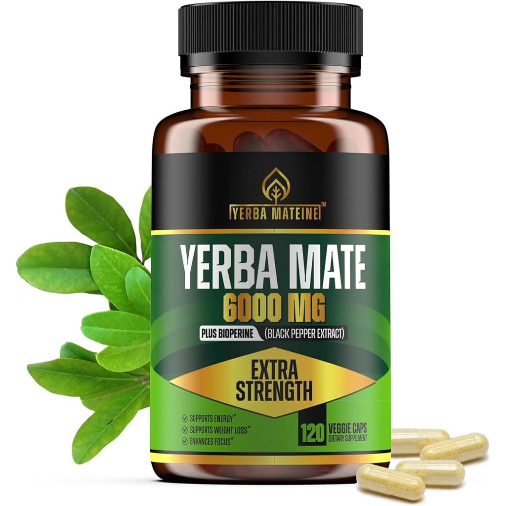 Extra Strength Yerba Mate, 60mg Caffeine Per Capsule, Extract Pills อาหารเสริมสําหรับพลังงานธรรมชาติ