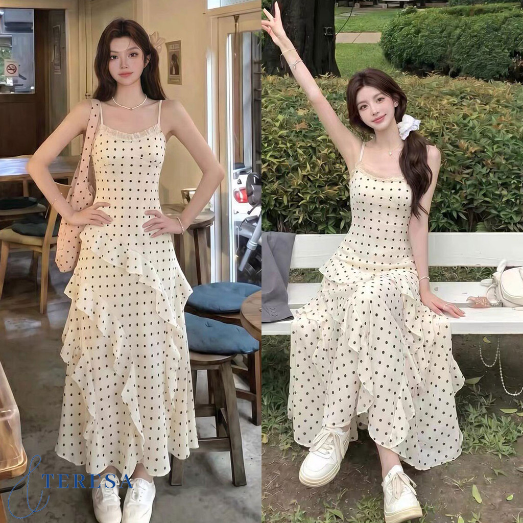 เดรสสายเดี่ยวผู้หญิง ผ้าพริ้ว ทรงสวยหรู