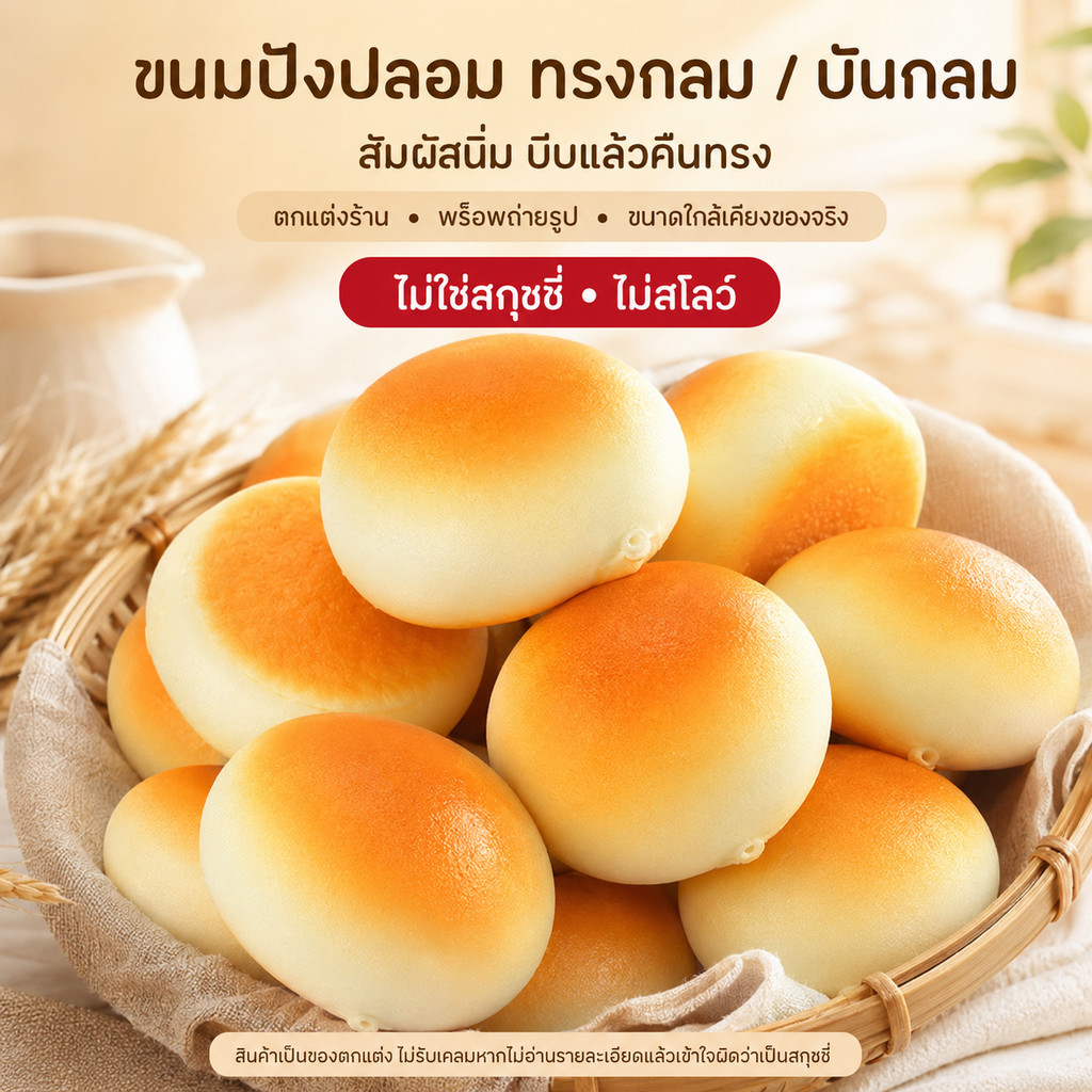 ขนมปังปลอมทรงกลม เหมือนจริงมาก ของแต่งร้าน ครัว พร็อพถ่ายภาพ จัดฉากเบเกอรี่ โมเดลอาหารปลอม ไม่ใช่สกุชชี่