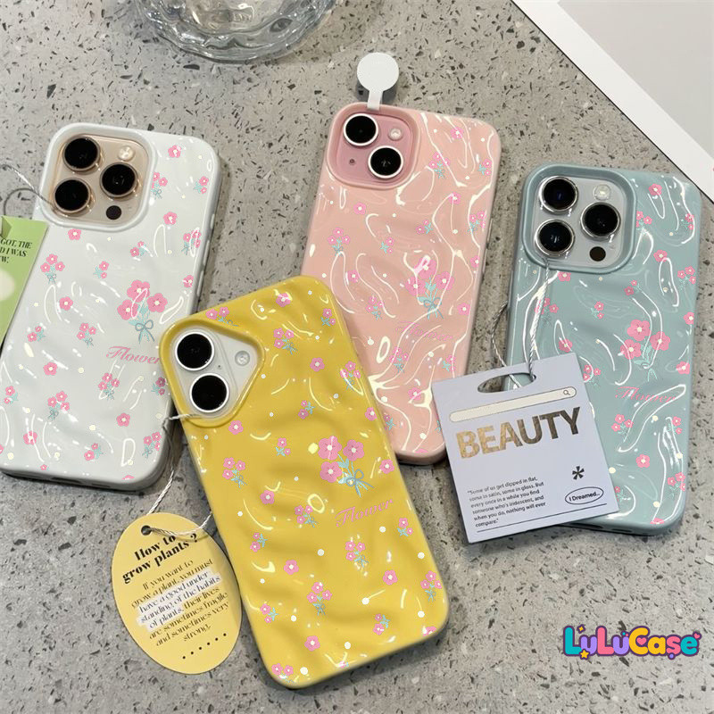 รองรับ OPPO A58 A38 A60 A3X A3 A57 A54 A5i A76 A52 A16 A55 A18 A77 A3s A31 A15 A35 เคสโทรศัพท์ลายดอกไม้จุดเล่น ผิวรอยย่น