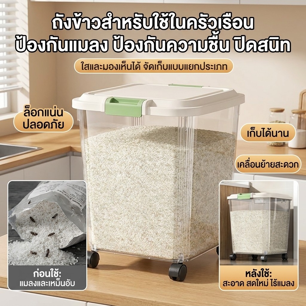 【ซีลสูญญากาศ】 พร้อมส่ง 【ถังข้าว/กล่องเก็บอาหาร】ถังเก็บข้าวสาร กันชื้น กันแมลง ขนาดใหญ่/กล่องพลาสติกอาหาร/กล่องเก็บข้าวสาร
