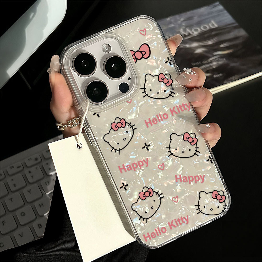 น่ารัก เคสแมว เคสไอโฟน13 สำหรับ IPhone 12 11 15 13 16 14 Pro Max XR XS X Max 7 8 Plus SE เคสไอโฟนสวยๆ ลายเปลือกหอย