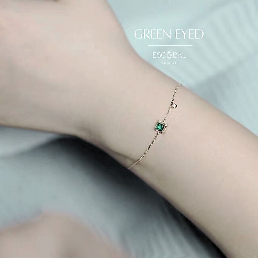 ESCOBAL สร้อยเงินแท้ Green Eyed กําไลมงคลนำโชคแท้ กําไลข้อมือผู้หญิง กำไลพลอย สร้อยแฟชั่น วาเลนไทน์