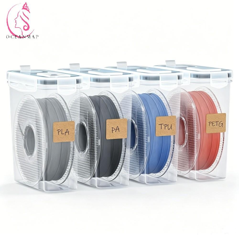 OCEANMAP 4 ชิ้น 3D การพิมพ์ Filament กล่องเก็บ, Airtight กันน้ํา 3D การพิมพ์ Filament คอนเทนเนอร์,โปร่งใส Moisture Proof กันฝุ่น Filament Storage Organizer ป้องกัน