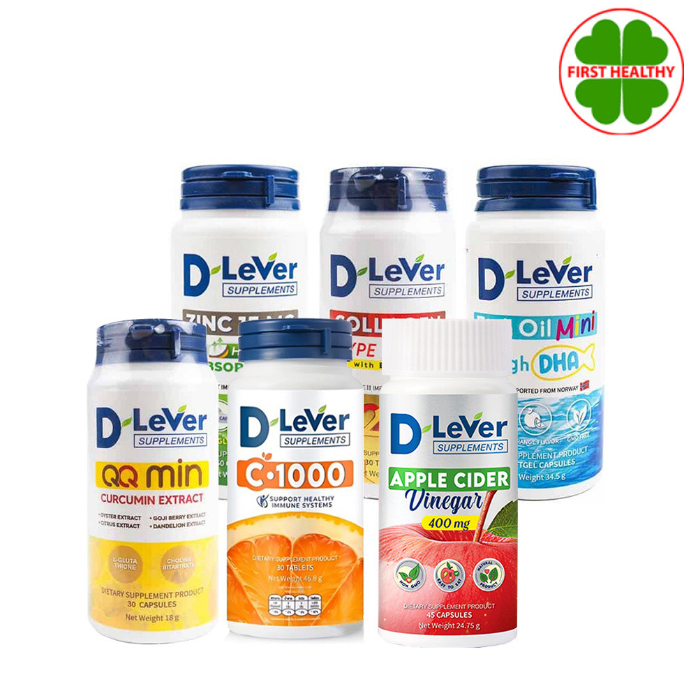 D Lever ดีลีเวอร์ Fish oil mini / Zinc 15 MG / C 1000 / COLLAGEN / APPLE CIFER ( 30 / 60 แคปซูล)