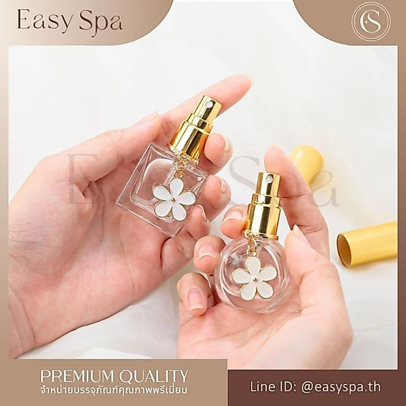 ขวดแก้วหนา 10ml ฝาสเปรย์ และ ลูกกลิ้งสแตนเลส สุดหรู ขวดแก้วหนาเคลือบสี ฝาอลูมีเนียม จี้ดอกไม้ พวงกุญแจดอกไม้ ขวดน้ำหอม