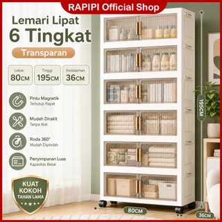 RAPIPI Lemari Plastik 80cm Lipat 3/4/5 Tingkat Ada Roda COD Rak Baju Serbaguna