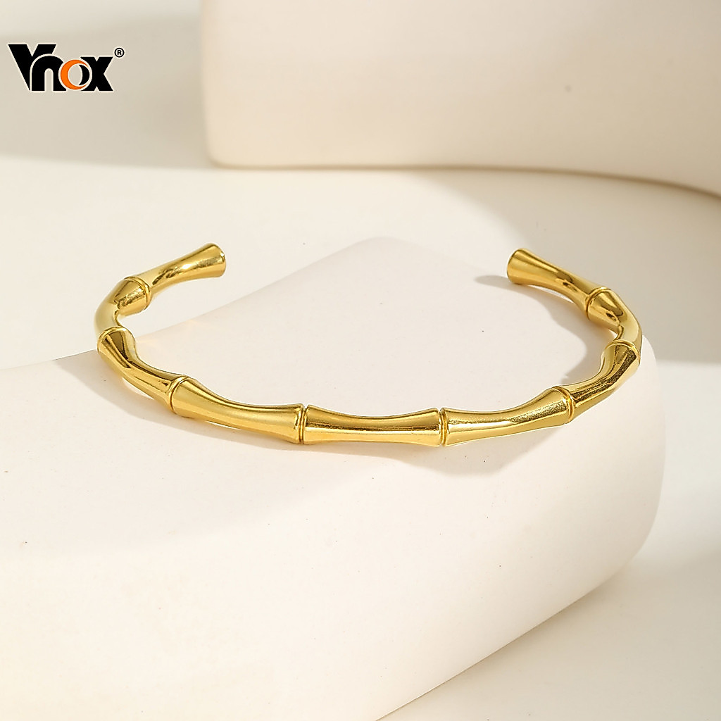Vnox C-Shaped สร้อยข้อมือกําไลข้อมือไม้ไผ่สําหรับผู้หญิง,ทองสแตนเลส Non Tarnish สร้อยข้อมือ,แฟชั่นเครื่องประดับของขวัญ